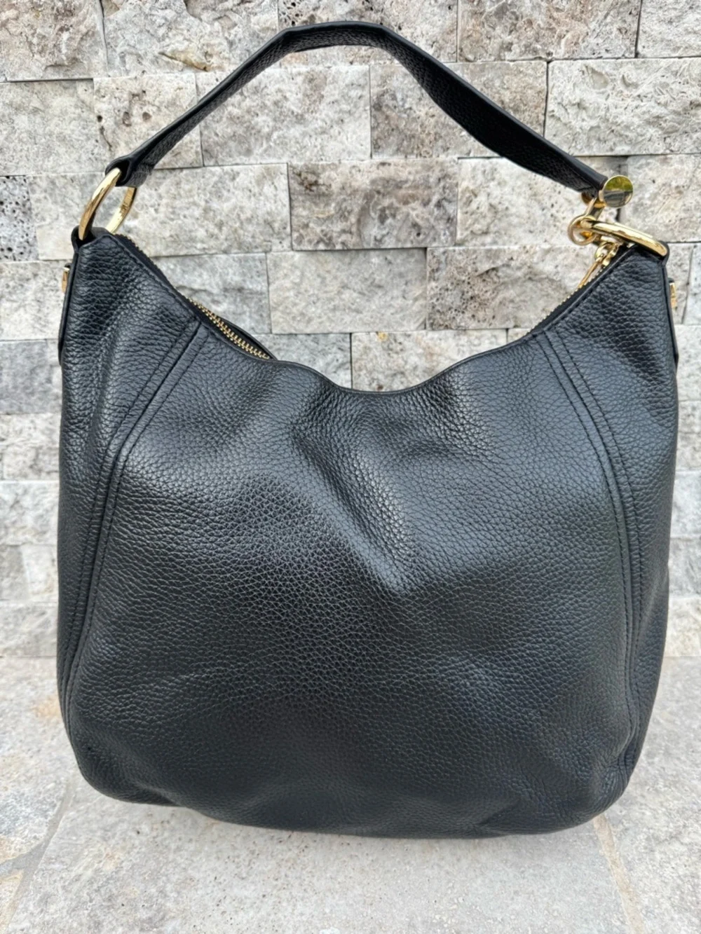 Michael Kors Black Pebbled Leather Hobo Bag with Gold Hardware - Picture 9 of 14